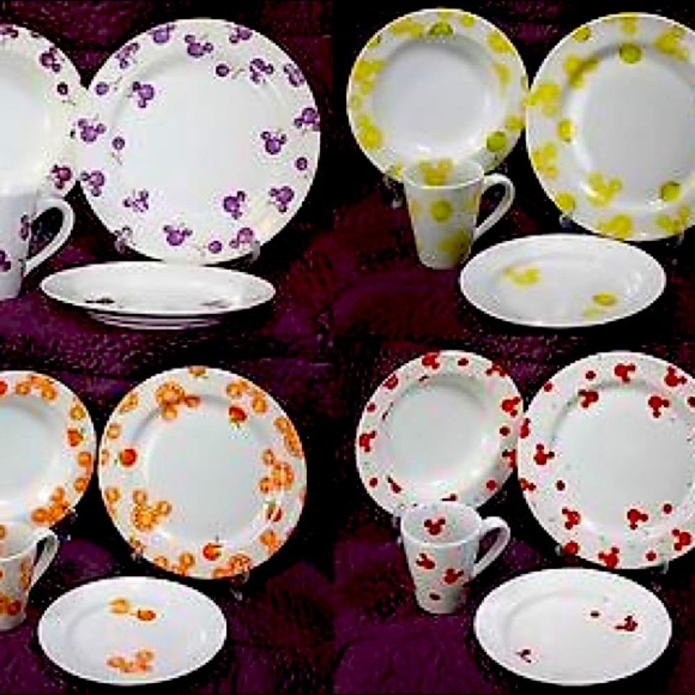 New, Vintage, collectors Disney 16 piece dinner set Hidden Mickey fruit